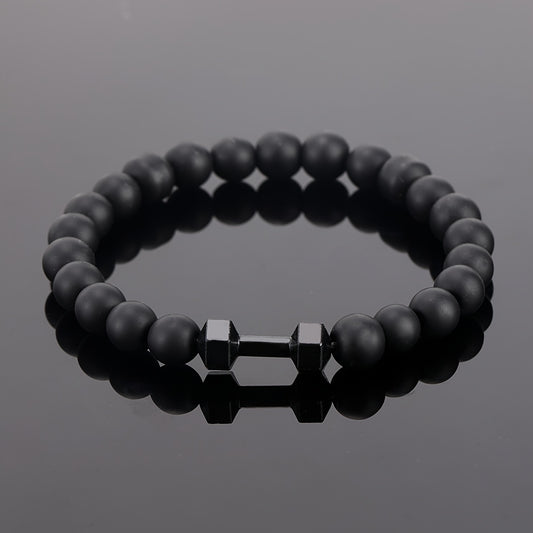 Frosted Bead Dumbbell Bracelet - Premium Fitness-Inspired Accessory for Men with Sleek Modern Design - Perfect Gift for Fitness Enthusiasts