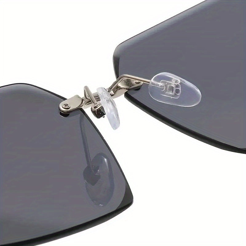 Rimless Square Fashion For Women Men Gradient Lens Cut Edge Glasses Metal Flower Decor Hollow Temple Eyewear