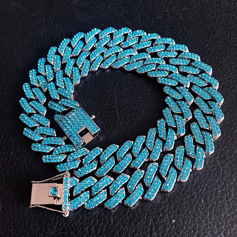 Chunky Iced Out Rhinestone Cuban Link Chain Necklace For Men, father's day gift