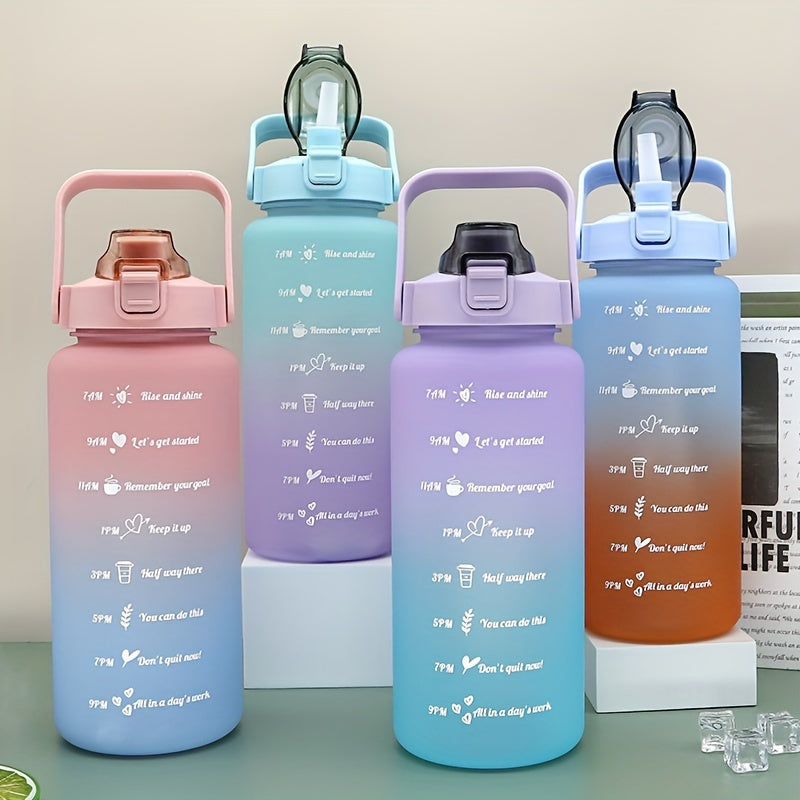 2 Liters Reusable Plastic Water Bottle With Straw & Time Marker - Perfect For Men & Women's Sports & Fitness!