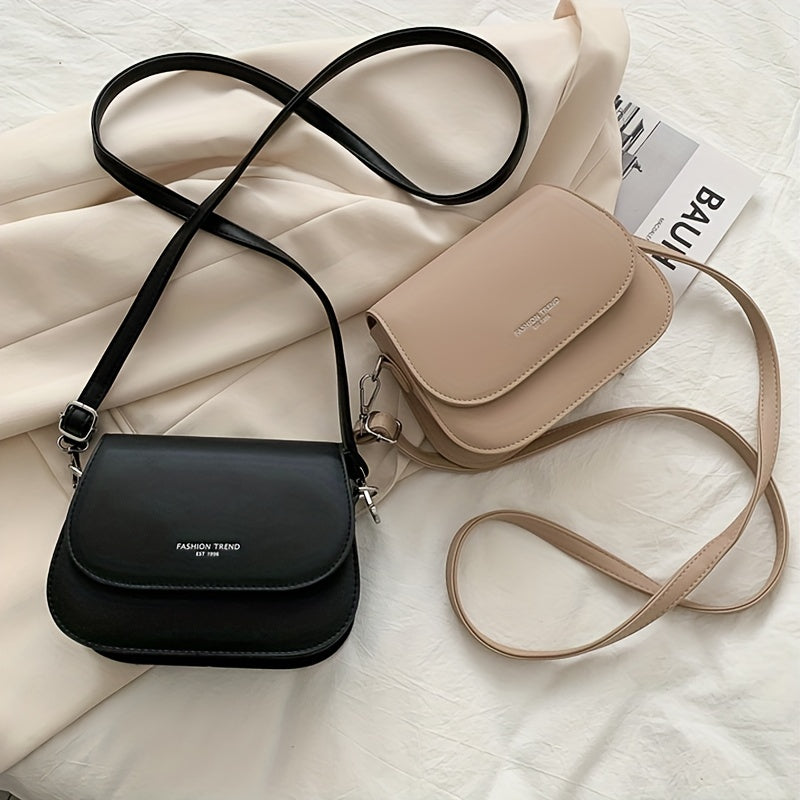 Simple Saddle Bag, Women's Mini Flap Purse, Fashion PU Leather Crossbody Bag