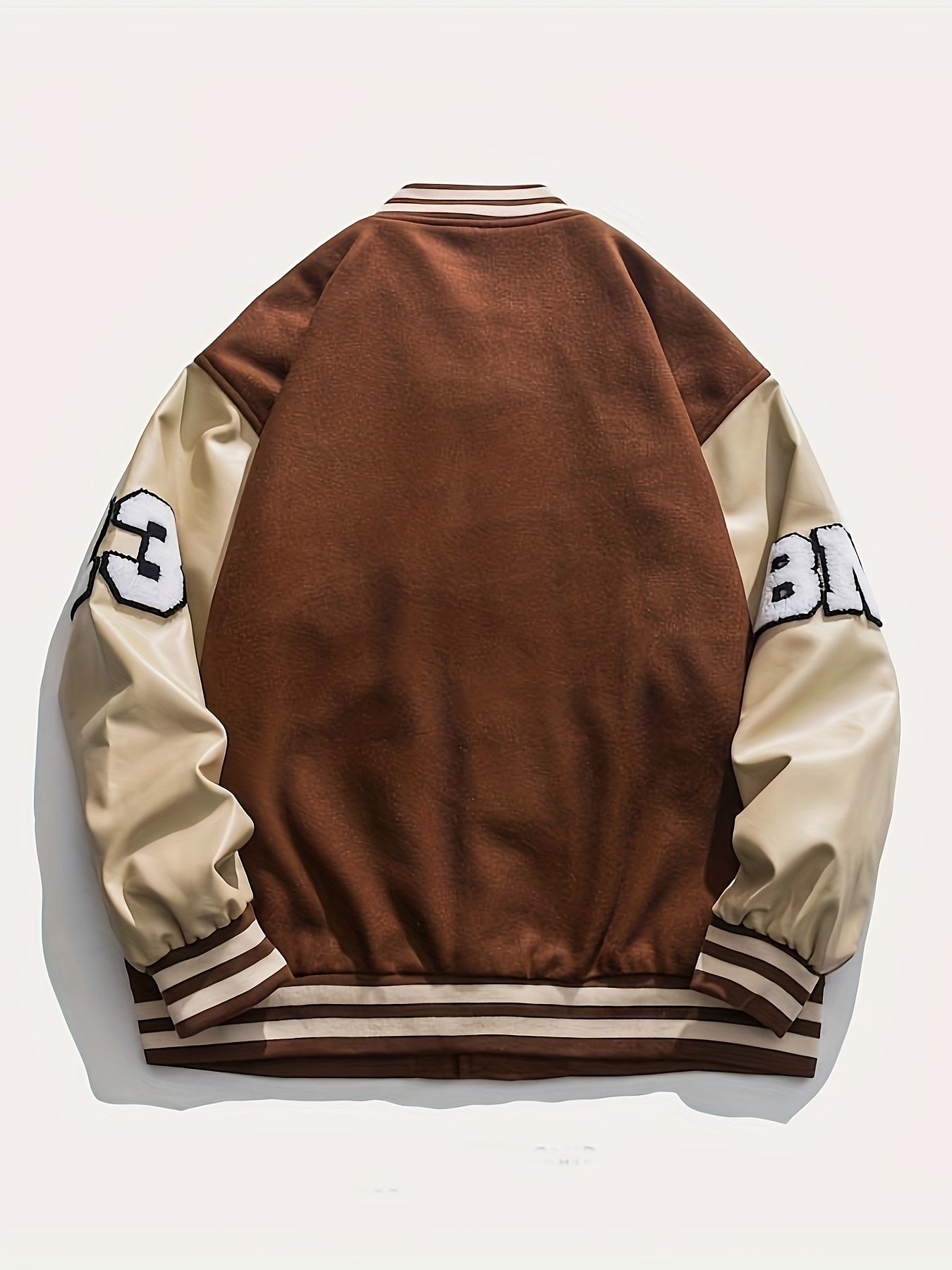 Men's Fleece College Varsity Jacket, Baseball Vintage Jacket, Casual Streetwear Coats Plus Size