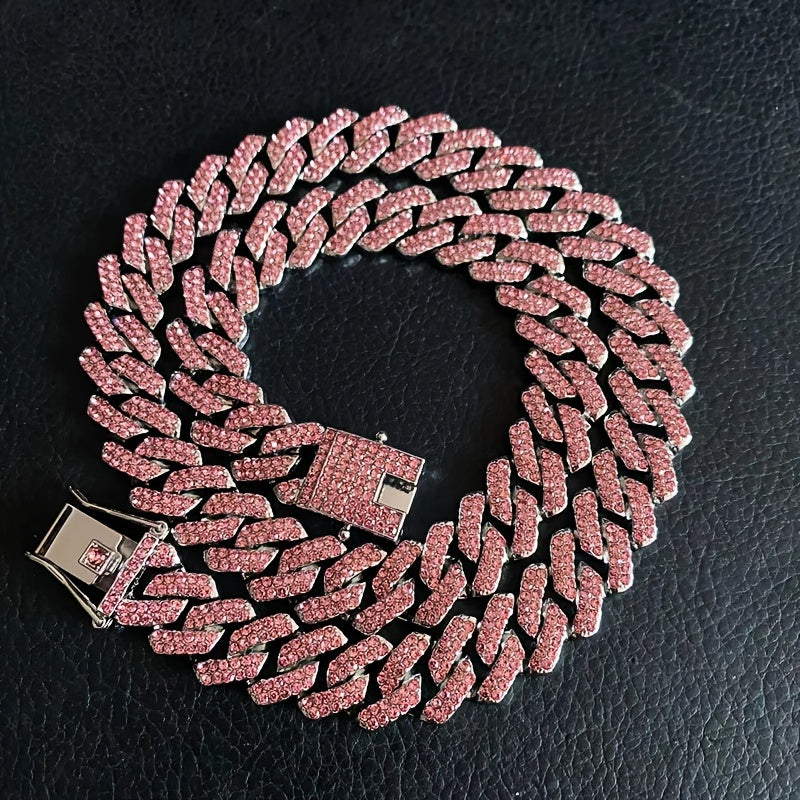Chunky Iced Out Rhinestone Cuban Link Chain Necklace For Men, father's day gift