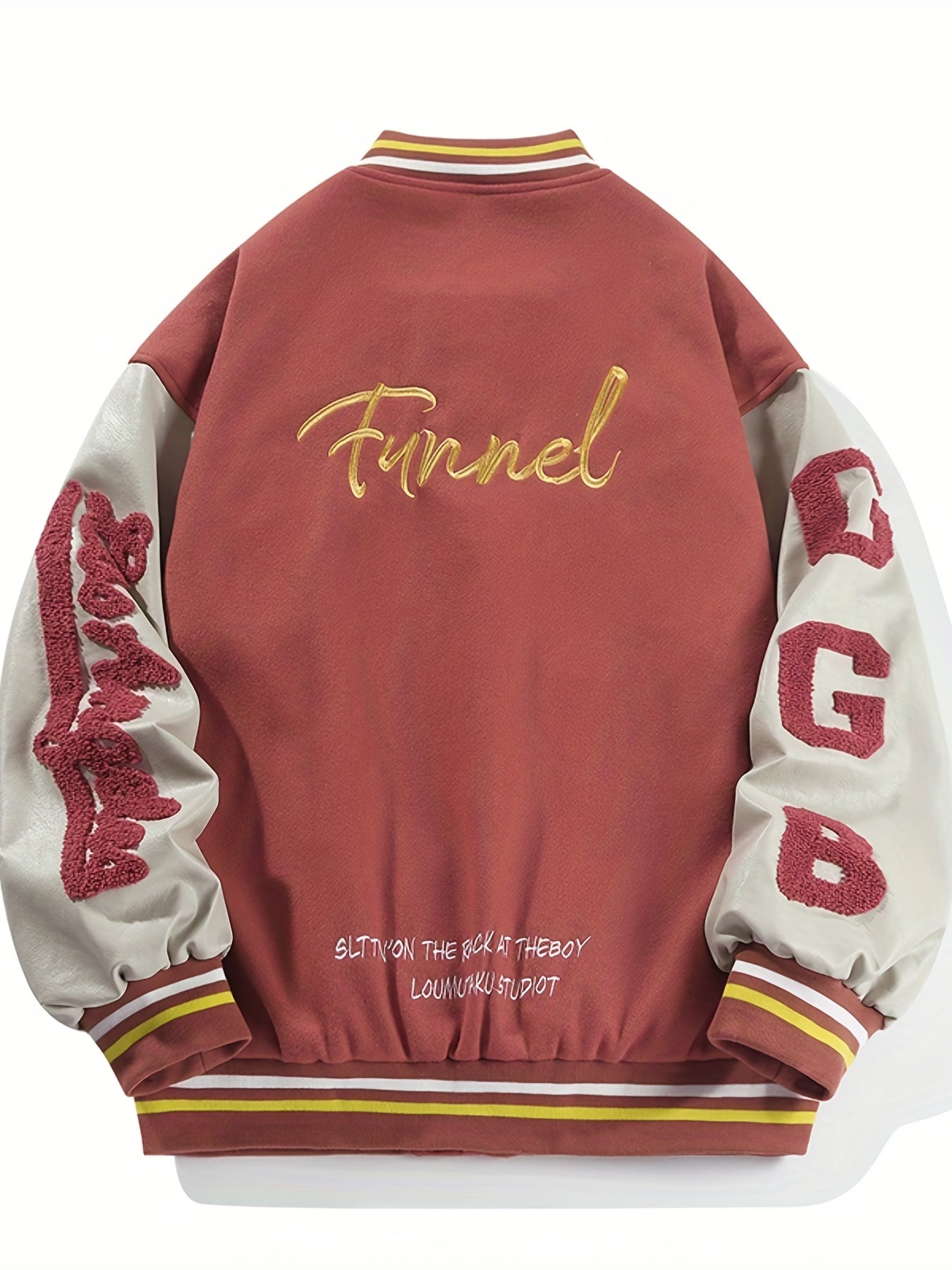 Men's Fleece College Varsity Jacket, Baseball Vintage Jacket, Casual Streetwear Coats Plus Size