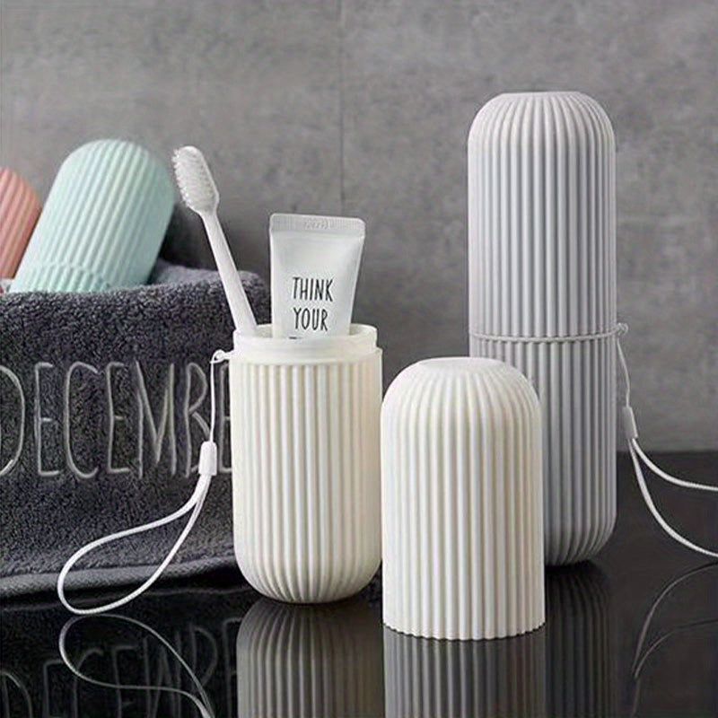 Household Travel Mouthwash Cup Toothbrush Cup Makeup Brush Storage Box Travel Wash Cup Portable Couple Toothbrush Toothpaste Storage Box Simple Toothbrush Mouthwash Cup Toothjar Set Rope Color Random travel must have