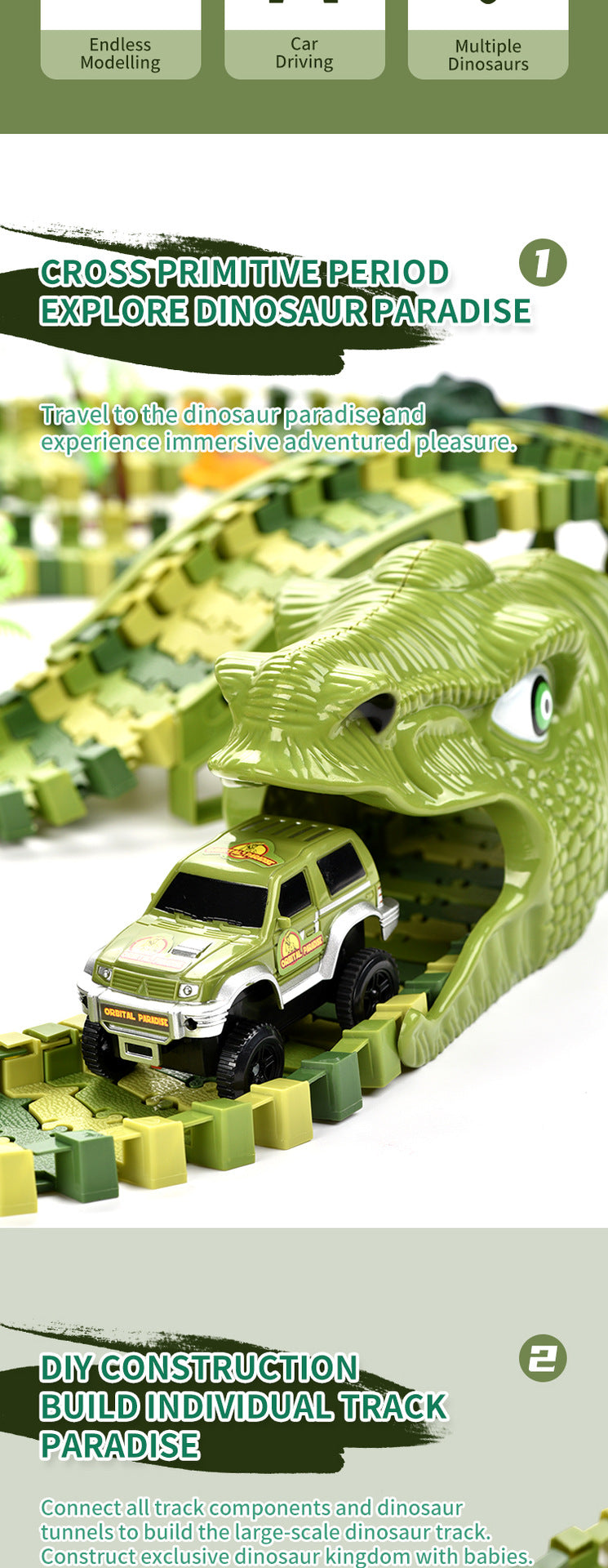 Dinosaur Toys Race Car Track, Create A Dinosaur World Road Race, Flexible Dinosaur Track Toys Set 120/240pcs Christmas Birthday Gifts For Boys Girls Kids Christmas Halloween Thanksgiving Gift Carnival