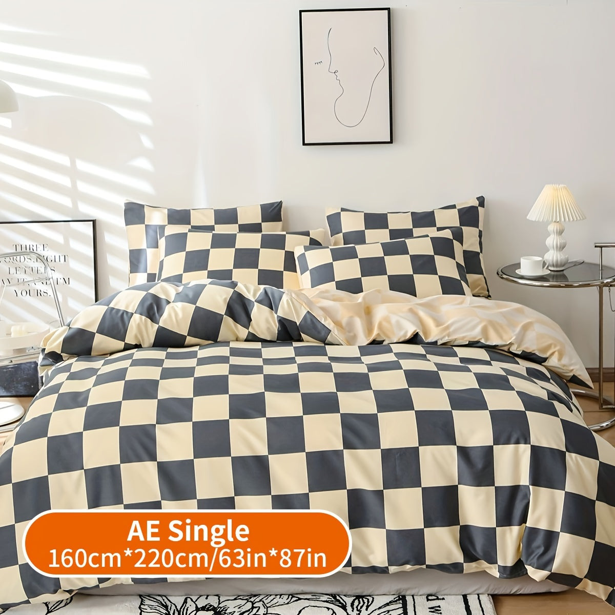 3pcs Checkered Duvet Cover Set, Bedding Set For Bedroom, Guest Room (1*Duvet Cover + 2*Pillowcases, Without Core)