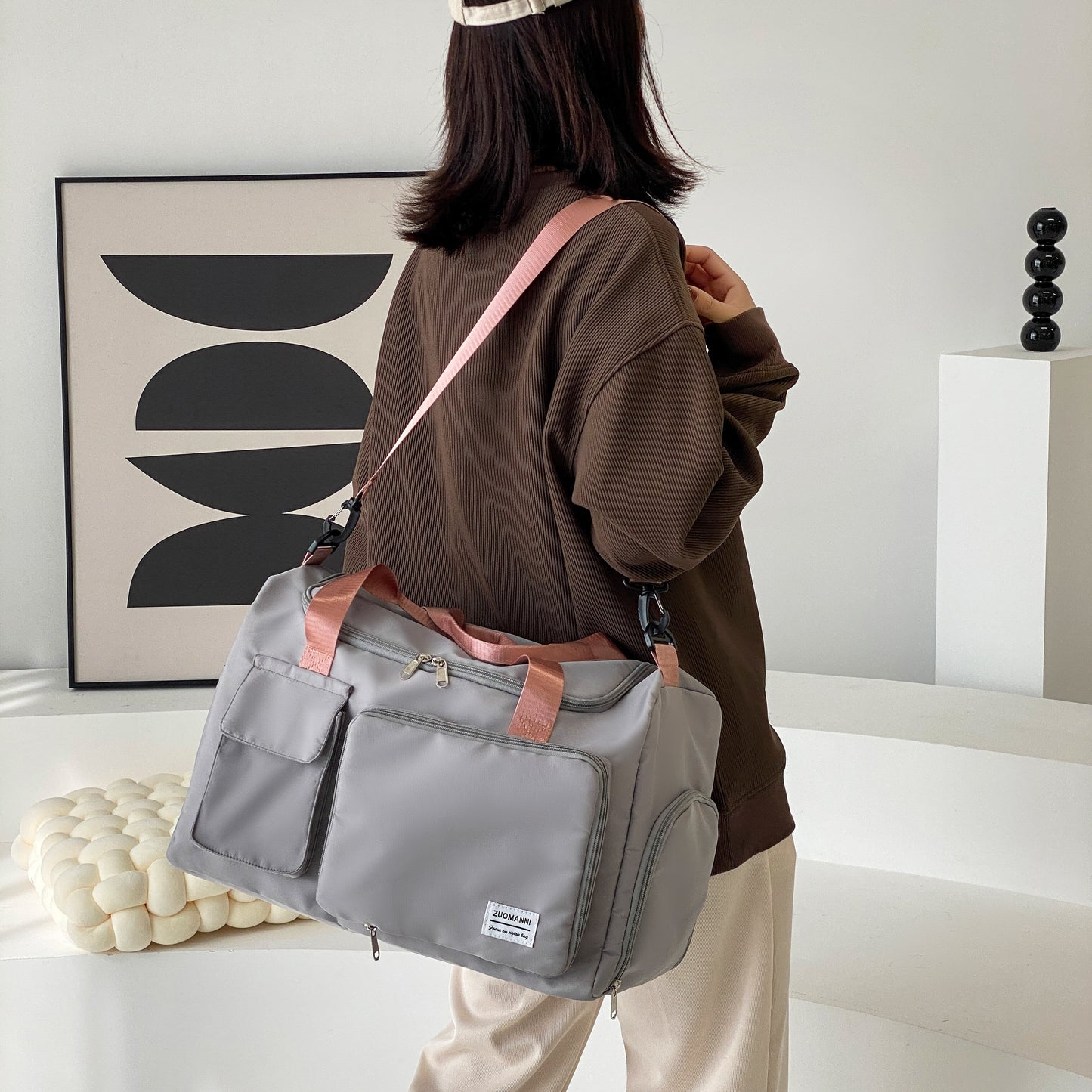 Nylon Large Capacity Travel Tote Bag With Crossbody Strap, Travel Bag, Gym Bag, Duffle Bag