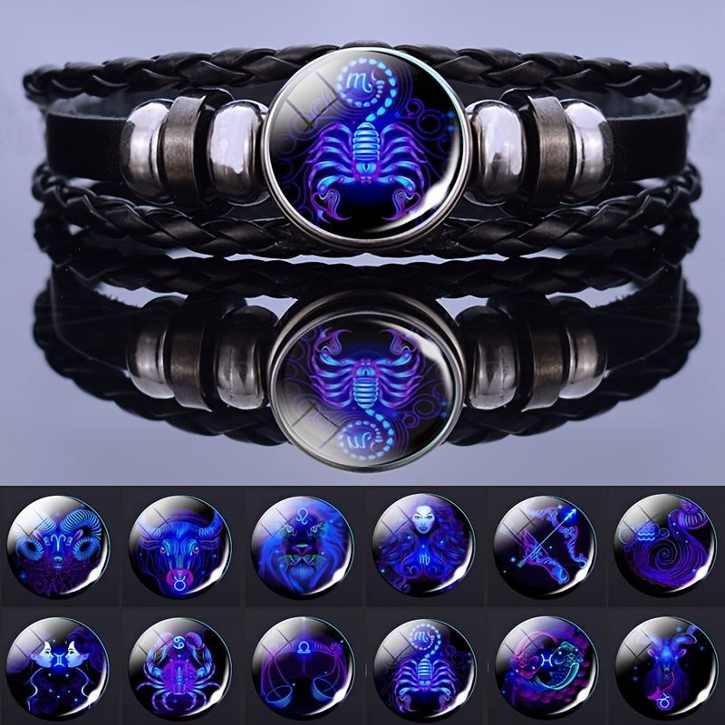 1pc 12 Constellation Luminous Bracelet Men's And Women's Fashion Multi-layer Woven Bracelet