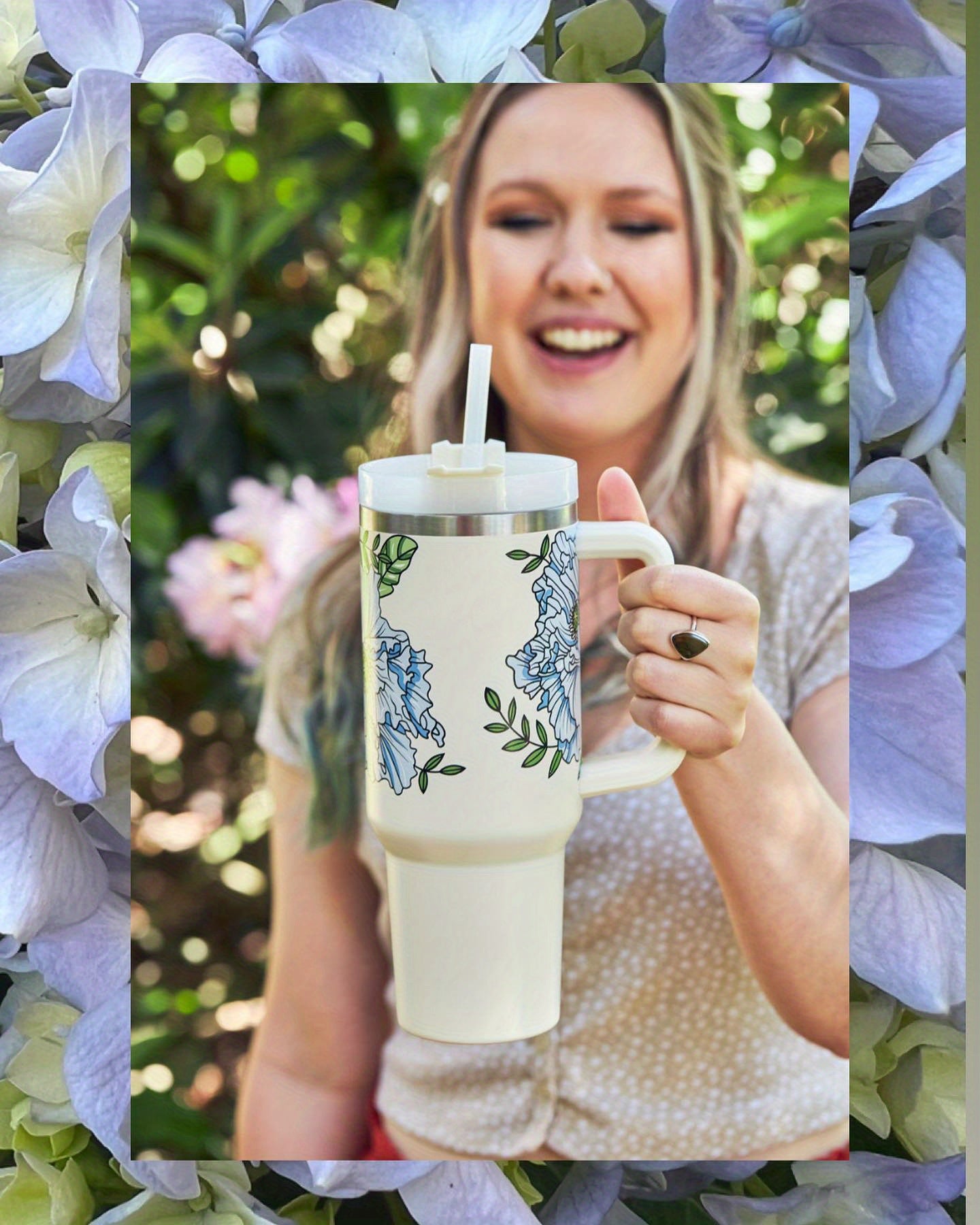 Sakura Train 40 OZ Fantasy series Stainless Steel Vacuum Insulated Tumbler with Handle and Straw Lid, Tumblers, Travel Mug for Water, Iced Tea or Coffee, Smoothie and More, BPA Free, Best Gift For Men And Women Birthday, Moth
