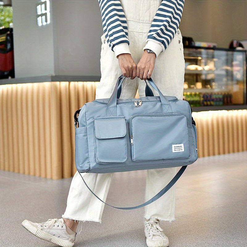 Nylon Large Capacity Travel Tote Bag With Crossbody Strap, Travel Bag, Gym Bag, Duffle Bag