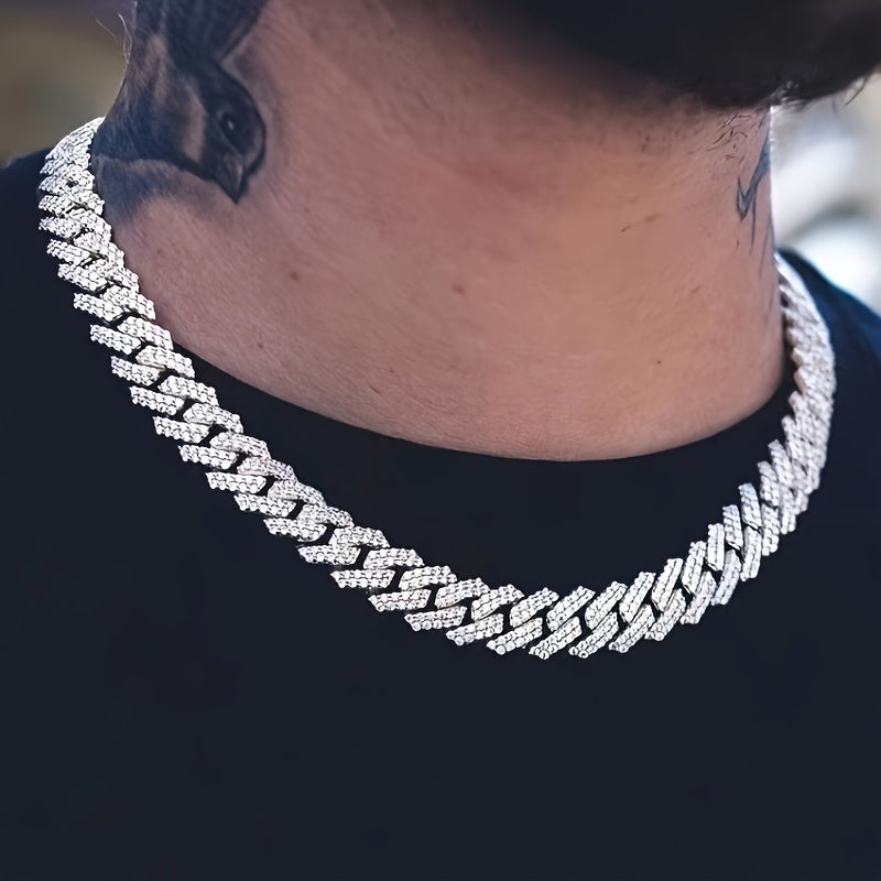 Chunky Iced Out Rhinestone Cuban Link Chain Necklace For Men, father's day gift