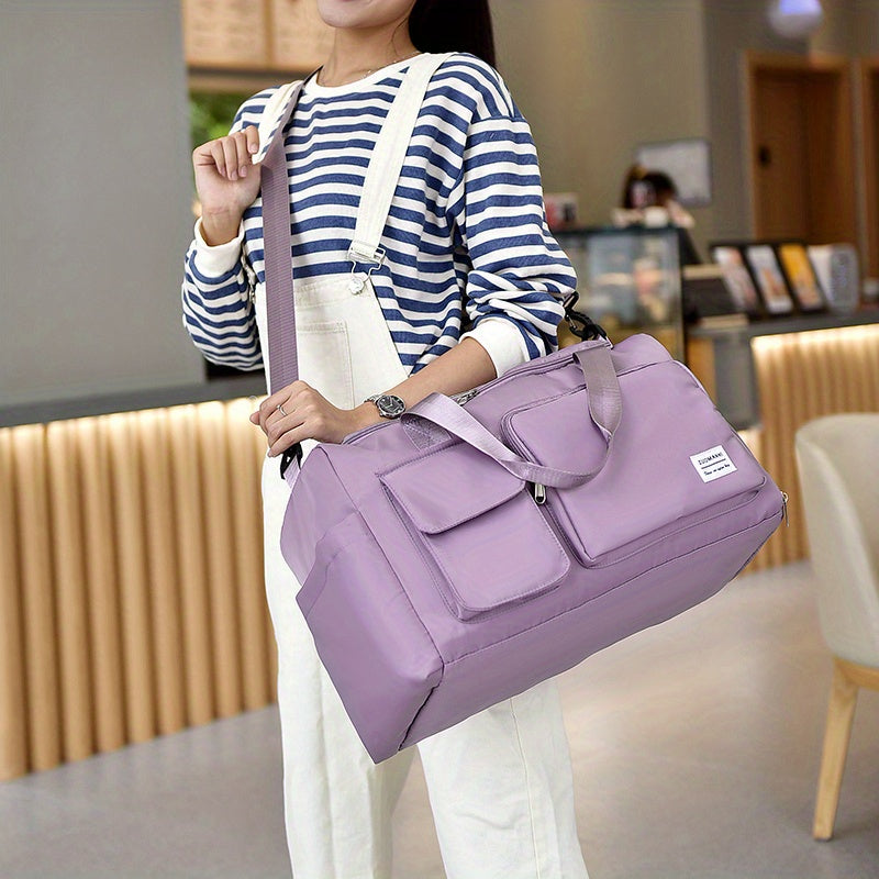 Nylon Large Capacity Travel Tote Bag With Crossbody Strap, Travel Bag, Gym Bag, Duffle Bag