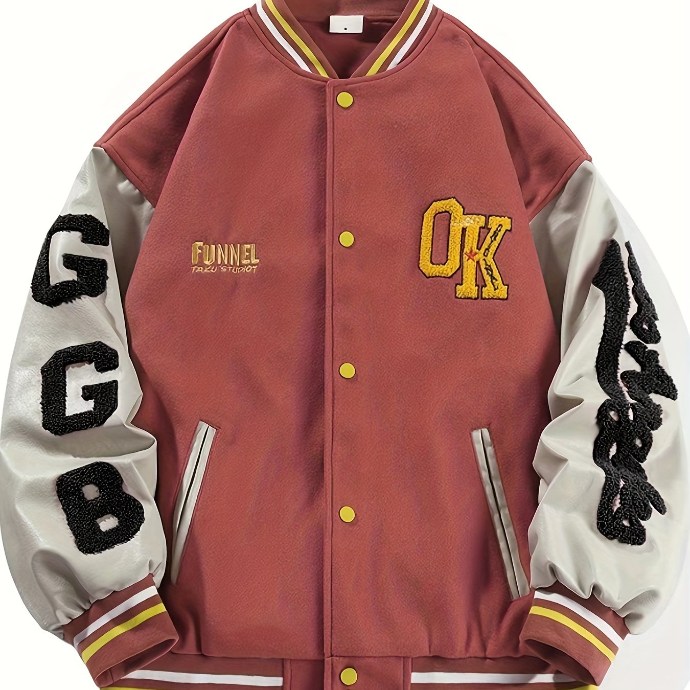 Men's Fleece College Varsity Jacket, Baseball Vintage Jacket, Casual Streetwear Coats Plus Size