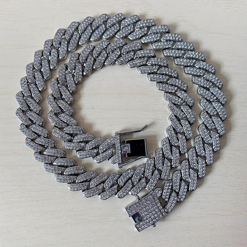 Chunky Iced Out Rhinestone Cuban Link Chain Necklace For Men, father's day gift