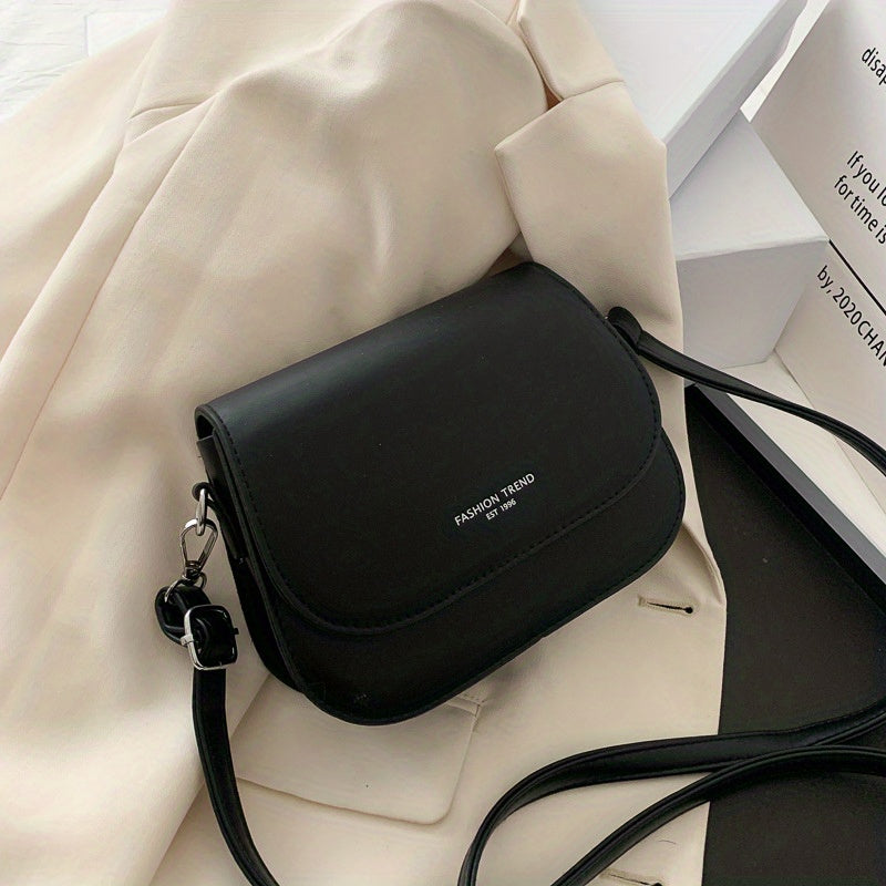 Simple Saddle Bag, Women's Mini Flap Purse, Fashion PU Leather Crossbody Bag