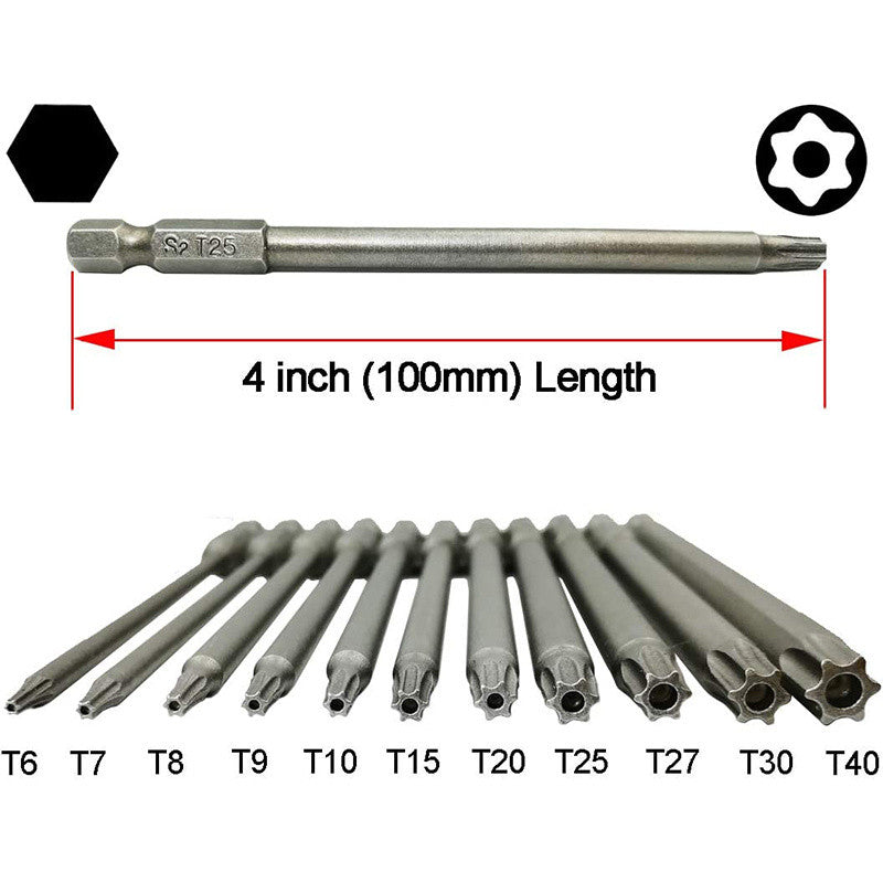 11-Piece Premium Torx Security Screwdriver Drill Set - Durable 1/4 Hex Shank T6-T40 S2 Steel Bits for Maximum Torque and Long-Lasting Performance - Ideal for Heavy-Duty Applications