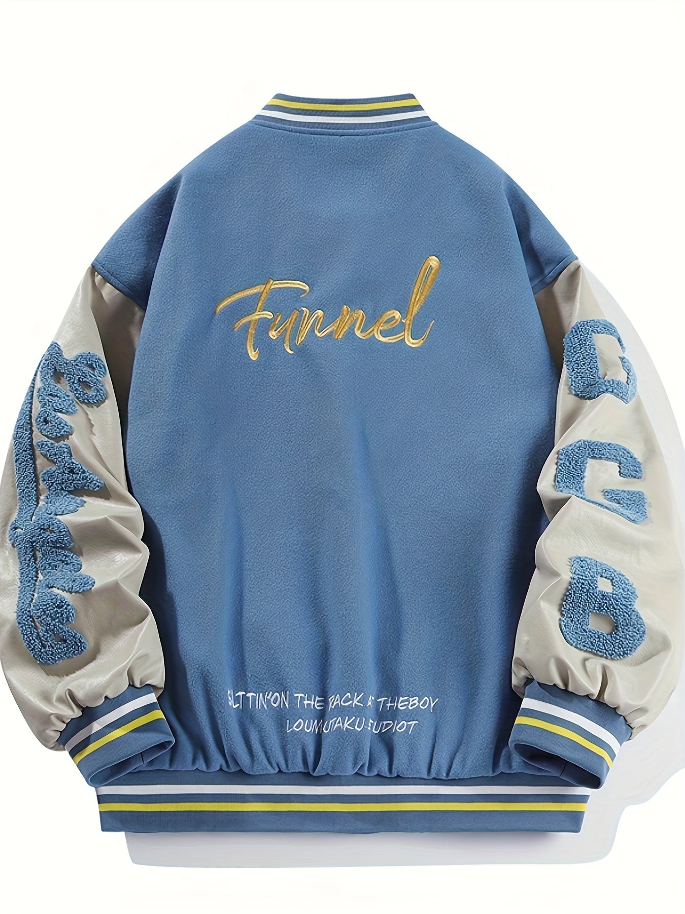Men's Fleece College Varsity Jacket, Baseball Vintage Jacket, Casual Streetwear Coats Plus Size