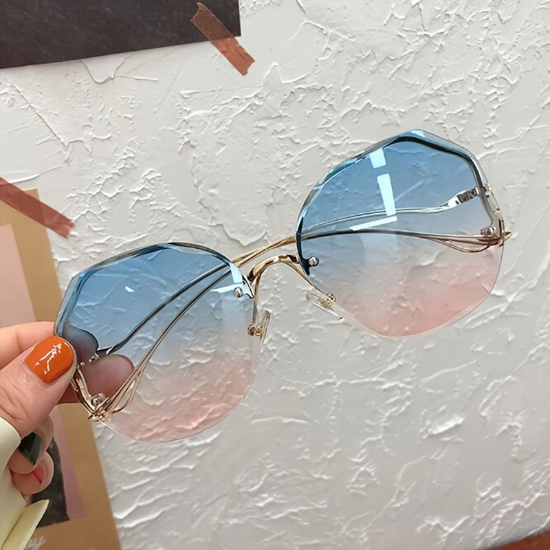 Irregular Round Women Designer Gradient Fashion  Female Rimless Metal Curved Temples fashion glasses