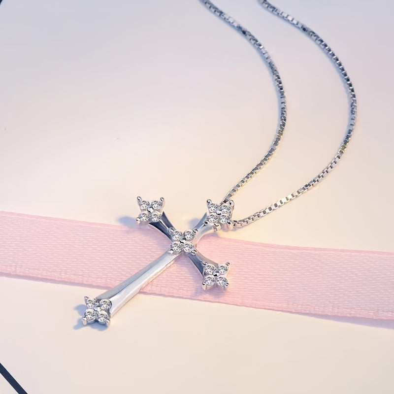 Charm Inlaid White zirconia Cross Pendant Necklace For Women's Party Birthday Fashion Jewelry