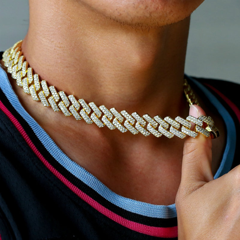 Chunky Iced Out Rhinestone Cuban Link Chain Necklace For Men, father's day gift