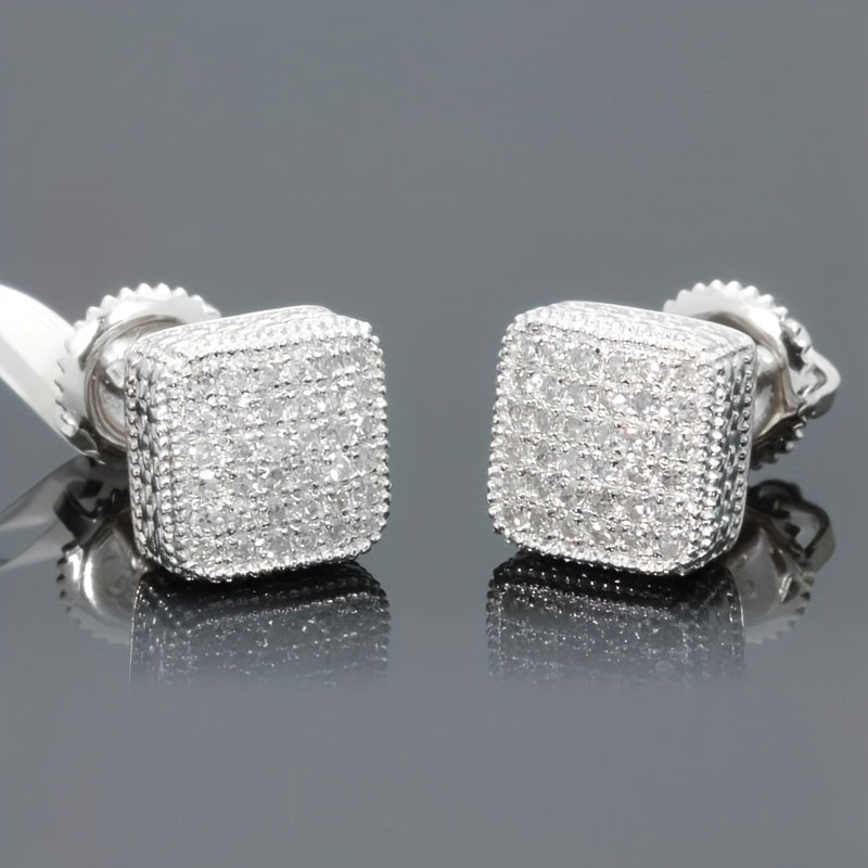 1pair Fashion Men's Stud Earrings Zircon Micro Earrings Hip Hop Stud Earrings Hip Hop Jewelry