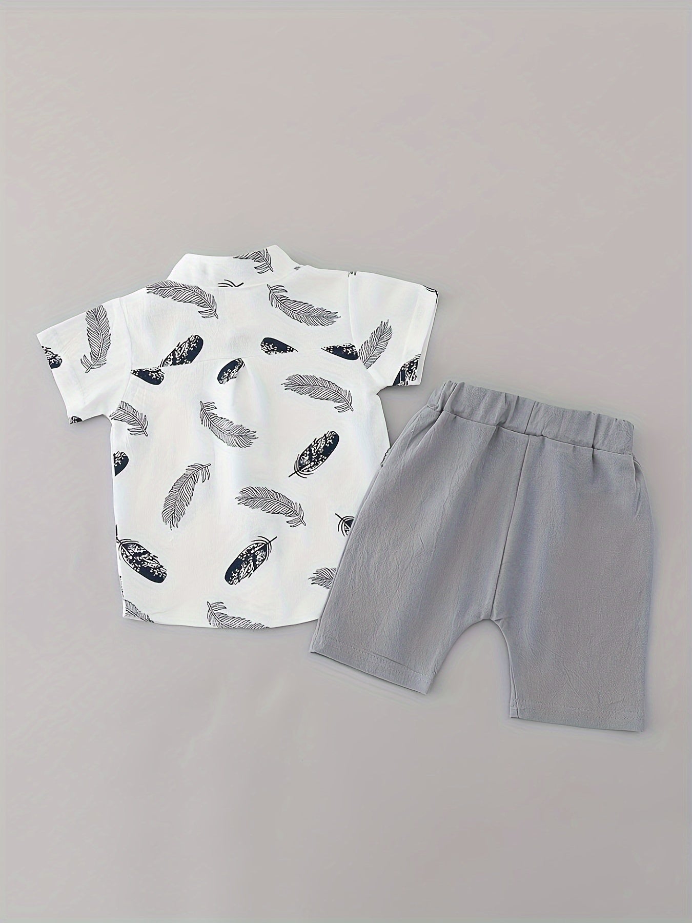 2pcs Baby Boys Casual Feather Pattern Short Sleeve Shirt & Shorts Set Clothes Outdoor Set