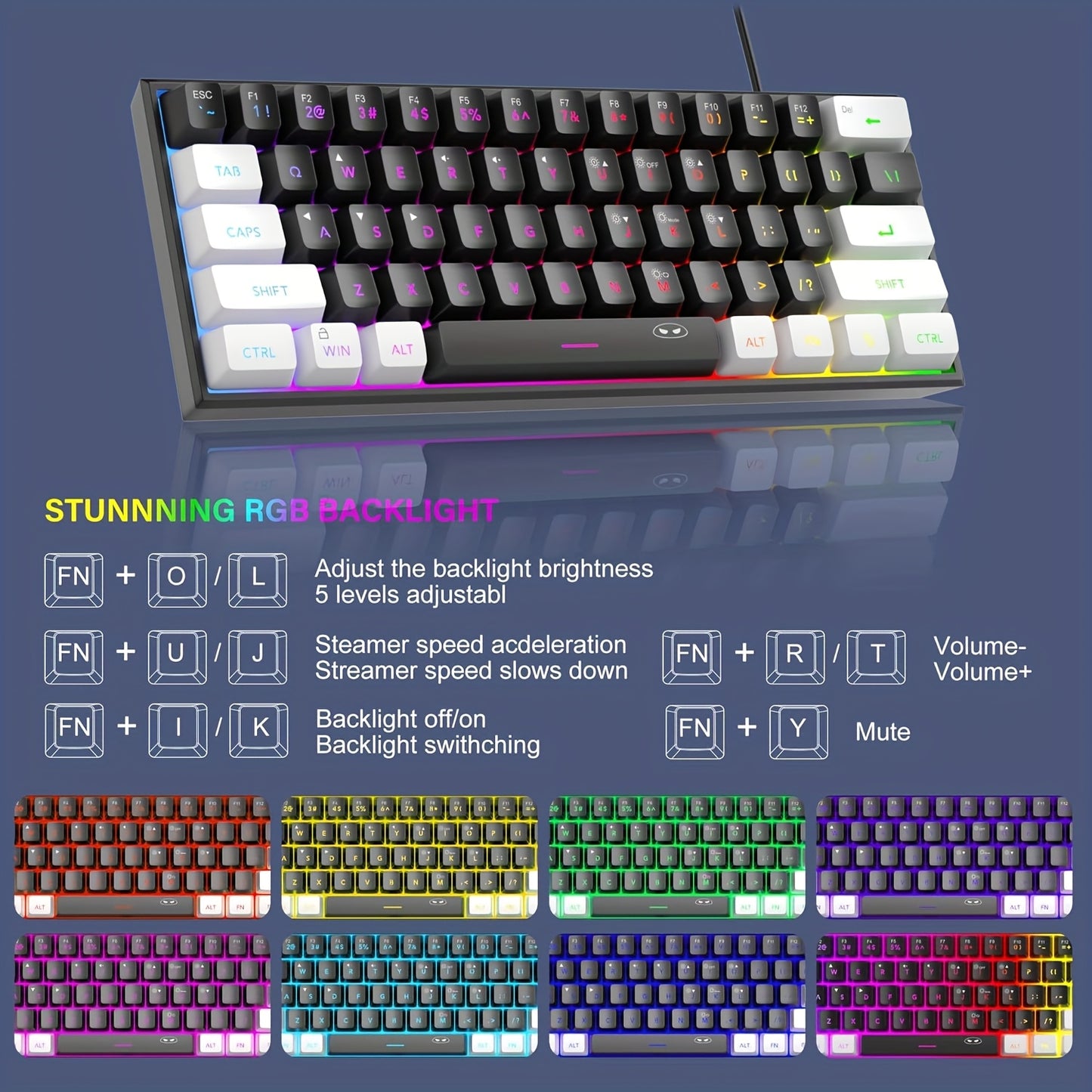 MageGee Mini 60% Gaming/Office Keyboard, Keycap Type Wired RGB Backlit Compact Computer Keyboard for Windows/Mac/Laptop