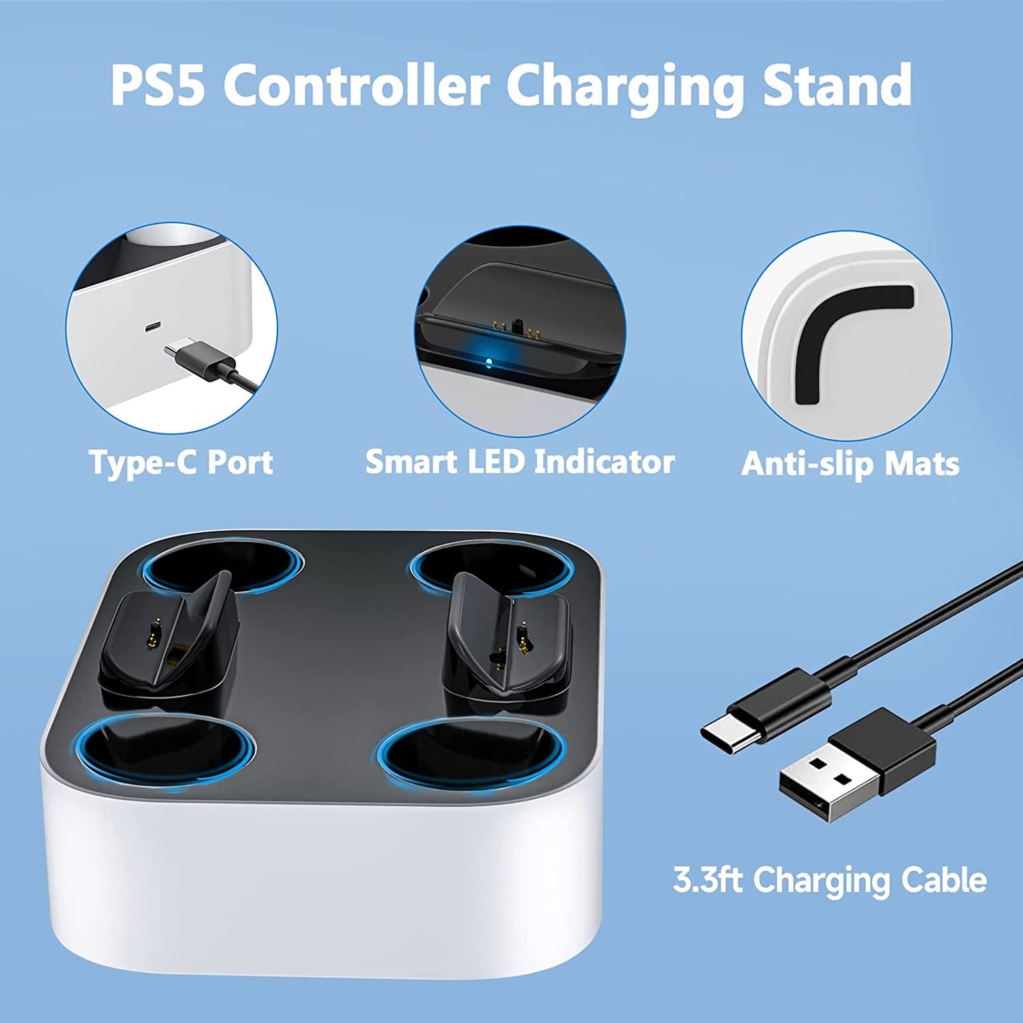 Fast & Safe PS5 Controller Charging Dock - LED Status, Multi-Controller Support, No Battery Needed