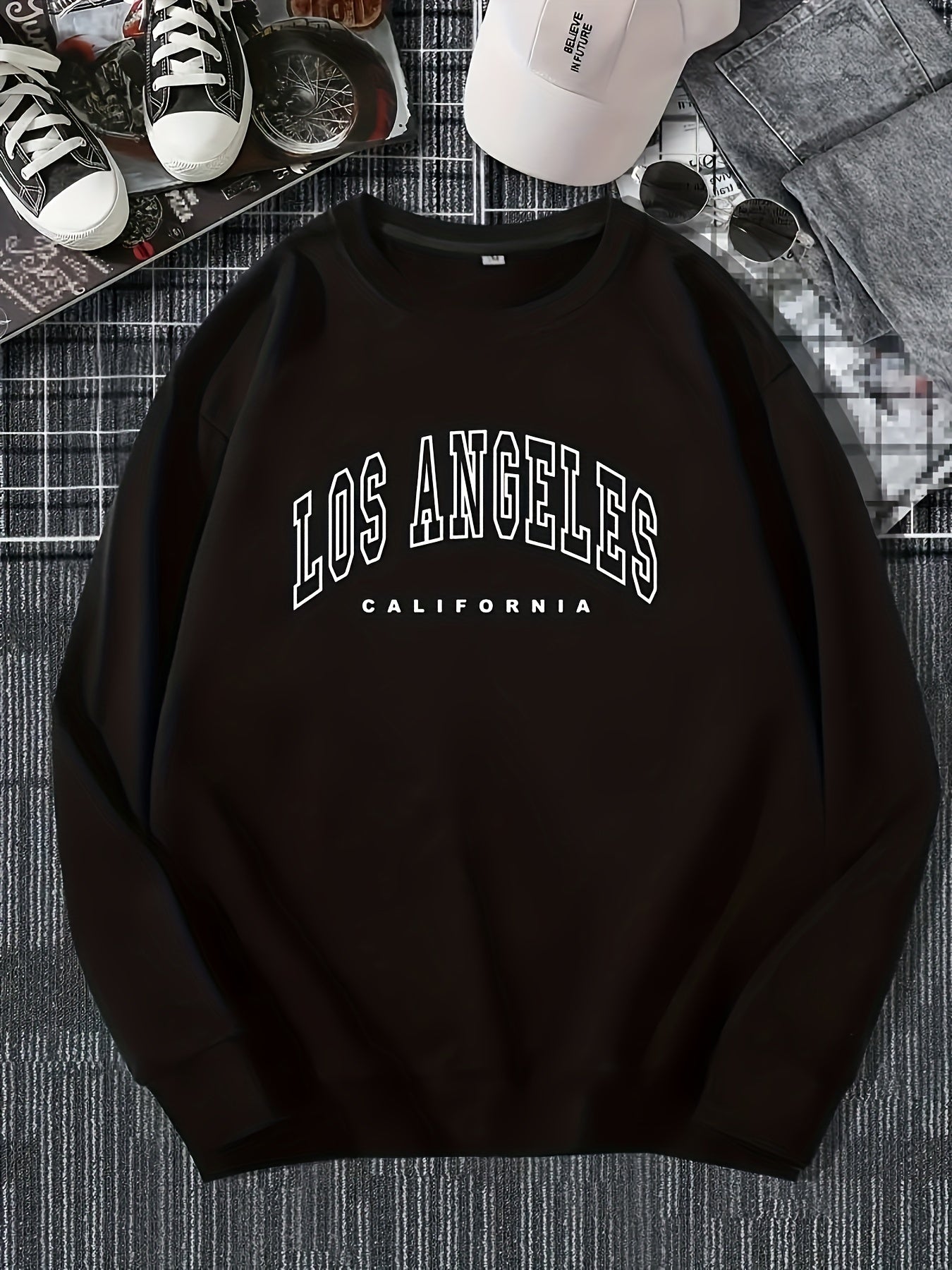 Los Angeles Print Preppy Sweatshirt, Long Sleeve Crew Neck Casual Sweatshirt For Winter & Fall, Women's Clothing
