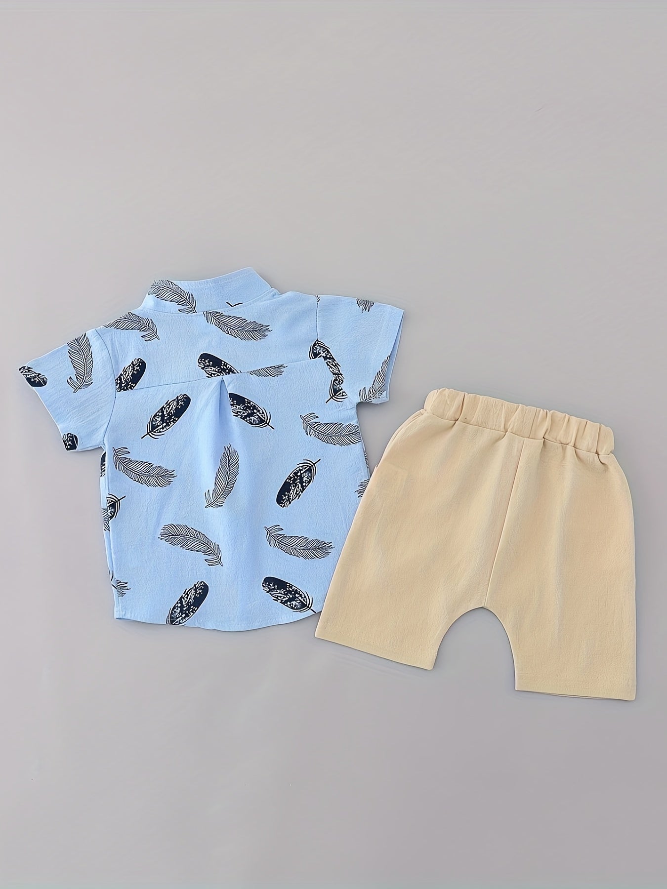 2pcs Baby Boys Casual Feather Pattern Short Sleeve Shirt & Shorts Set Clothes Outdoor Set