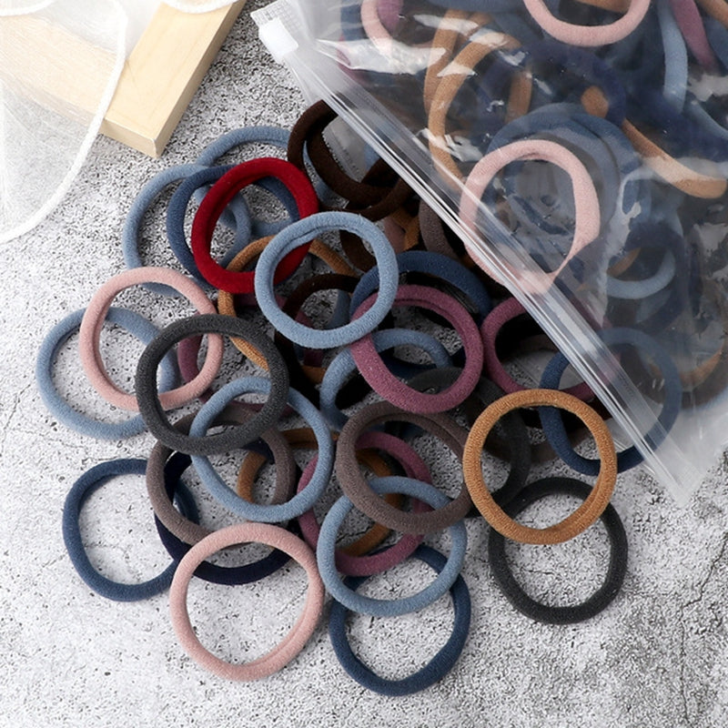 50pcs/Set Women   Basic Hair Bands 4cm Simple Solid Colors Elastic Headband Hair Ropes Ties Hair Accessories Ponytail Holder