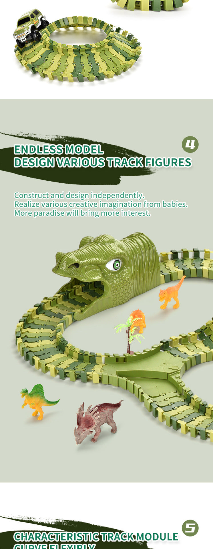 Dinosaur Toys Race Car Track, Create A Dinosaur World Road Race, Flexible Dinosaur Track Toys Set 120/240pcs Christmas Birthday Gifts For Boys Girls Kids Christmas Halloween Thanksgiving Gift Carnival