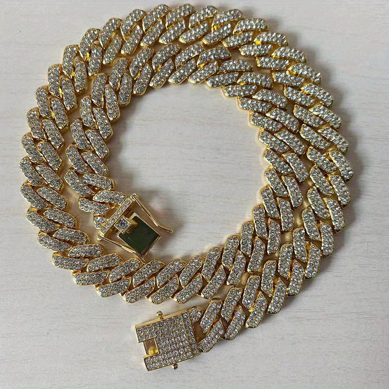 Chunky Iced Out Rhinestone Cuban Link Chain Necklace For Men, father's day gift