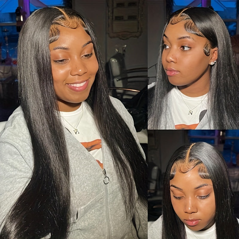 200% Density Straight 13*6 Lace Frontal Wigs Transparent Lace Front Pre Plucked Brazilian Human Hair Wigs For Women Glueless Straight Human Hair Wigs For Daily Use