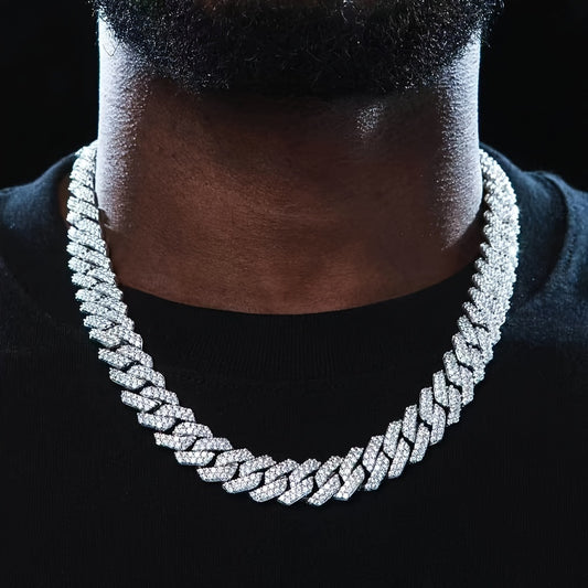 Chunky Iced Out Rhinestone Cuban Link Chain Necklace For Men, father's day gift