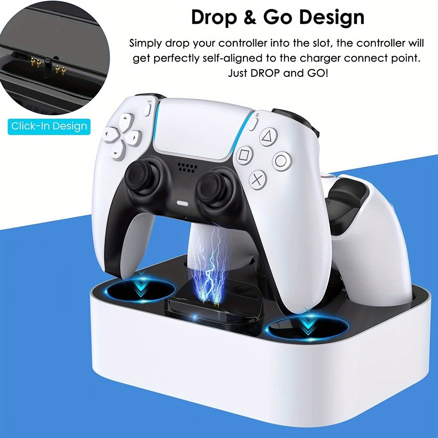 Fast & Safe PS5 Controller Charging Dock - LED Status, Multi-Controller Support, No Battery Needed