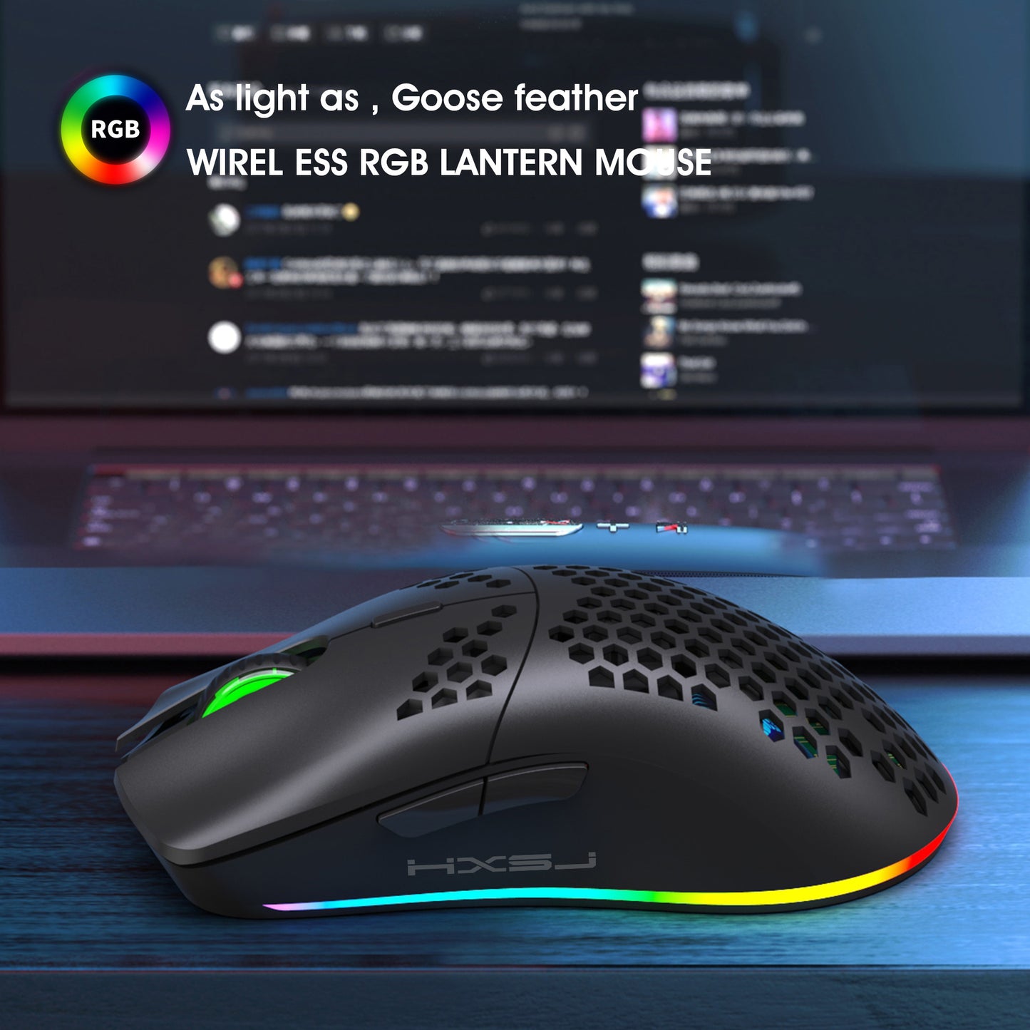 [Wireless Gaming] HXSJ 2.4G Wireless Gaming Mouse | Right-Handed | RGB Lighting, Rechargeable, Honeycomb Design | Gaming | Right-Handed Comfort | White