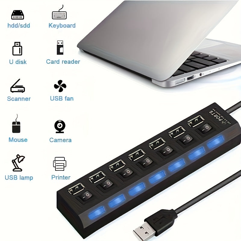 1pc 4-port/7-port USB Connector Computer Mouse Keyboard Memory Card Independent Switch Universal Hub