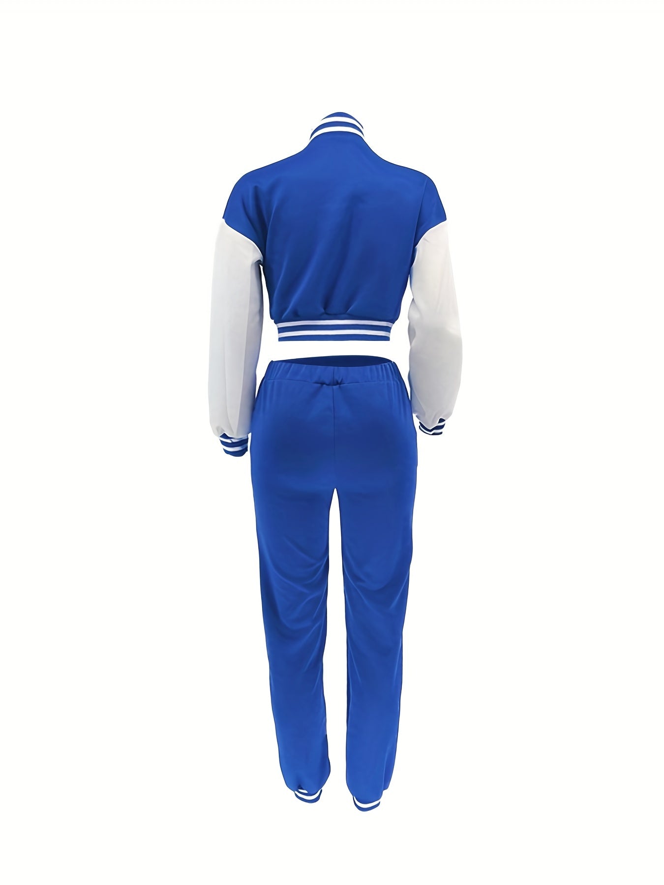 Chic, Women's Casual Letter Print Baseball Jacket and Pants Set - Red and White, Polyester Blend, Machine Washable, Fall/Winter Fashion Ensemble