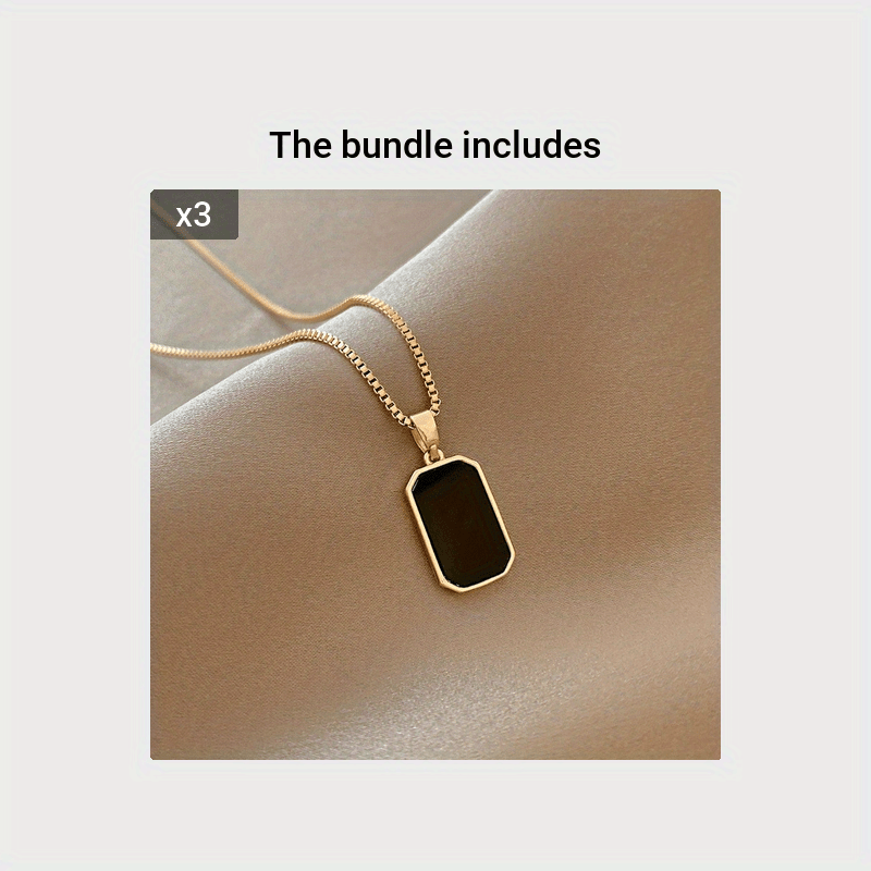 Golden Square Black Shell Pendant Necklace 18K Gold Plated Neck Jewelry Holiday Accessories