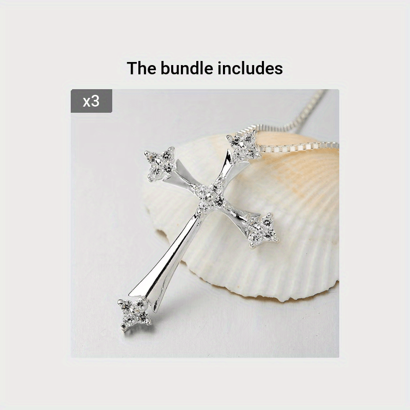 Charm Inlaid White zirconia Cross Pendant Necklace For Women's Party Birthday Fashion Jewelry