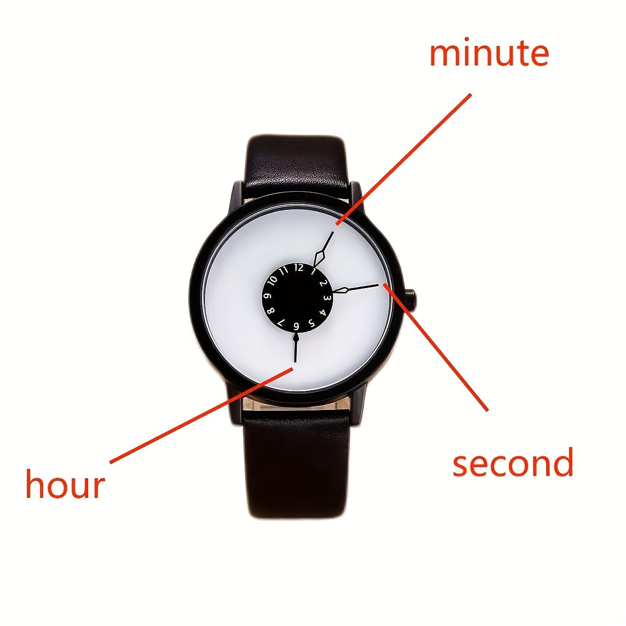 Stylish Round Pointer Quartz Watch - Innovative Analog Display with Durable PU Leather Strap - Perfect Unisex Gift for Women, Men, Teens & Students - Everyday Fashion Accessory