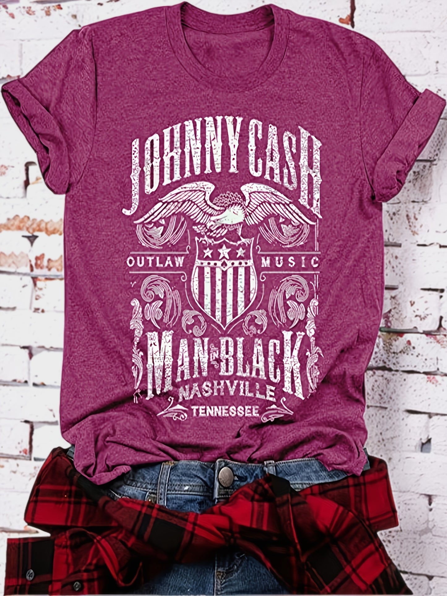 Vintage Country Music Festival Print T-Shirt, Retro Style Short Sleeve Crew Neck Casual Top For All Season, Women's Clothing