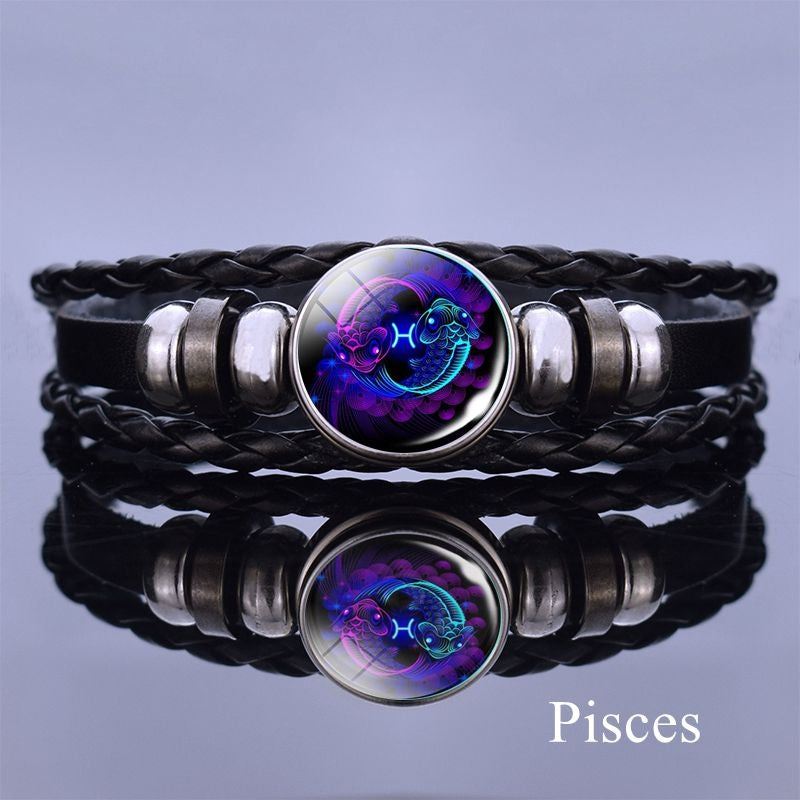 1pc 12 Constellation Luminous Bracelet Men's And Women's Fashion Multi-layer Woven Bracelet