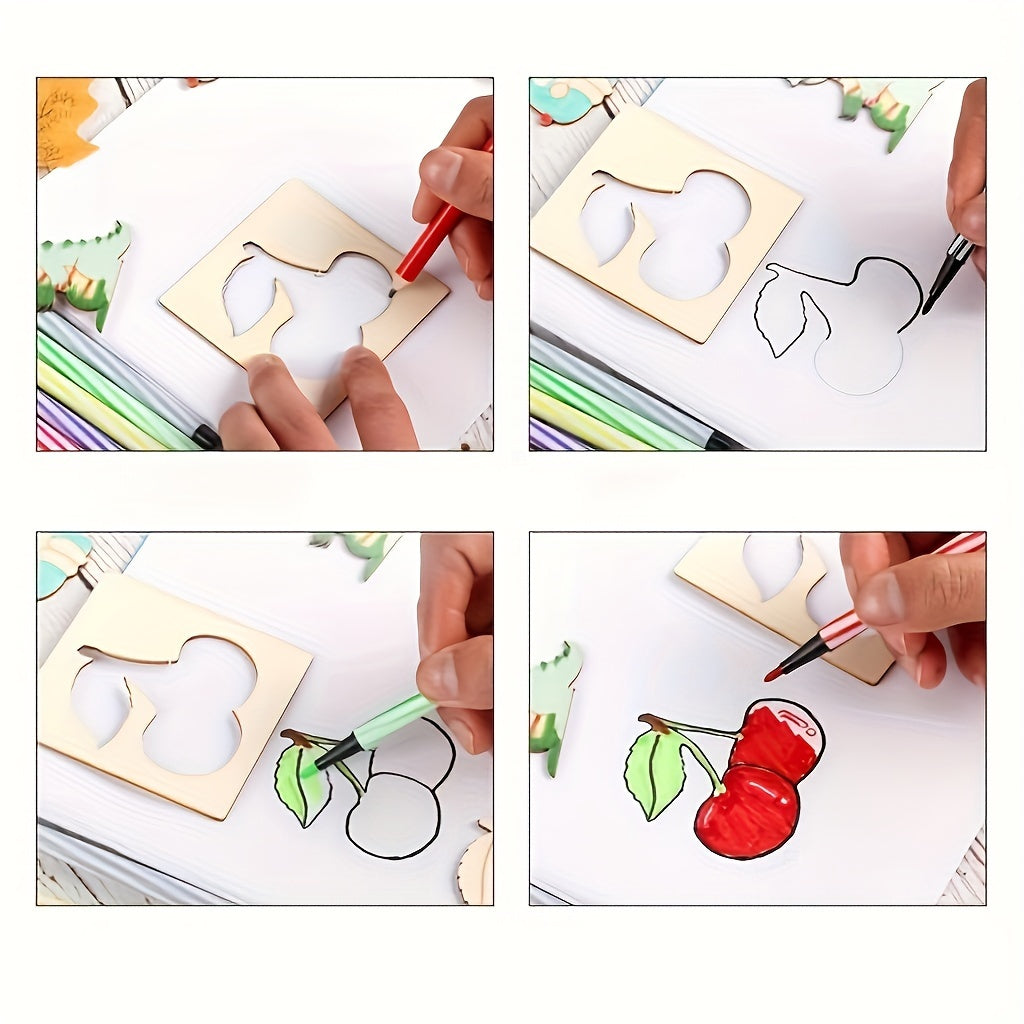 20pcs Wooden Drawing Stencils Kit, Drawing Board Toys Coloring Puzzle Arts Crafts Set, Educational Toys halloween christmas gift
