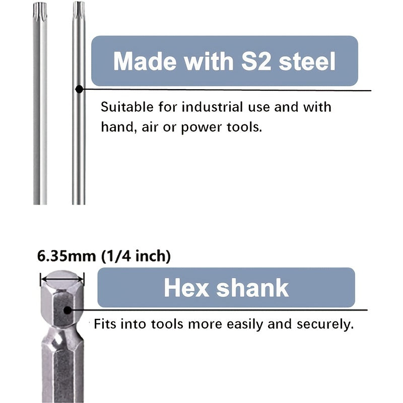 11-Piece Premium Torx Security Screwdriver Drill Set - Durable 1/4 Hex Shank T6-T40 S2 Steel Bits for Maximum Torque and Long-Lasting Performance - Ideal for Heavy-Duty Applications