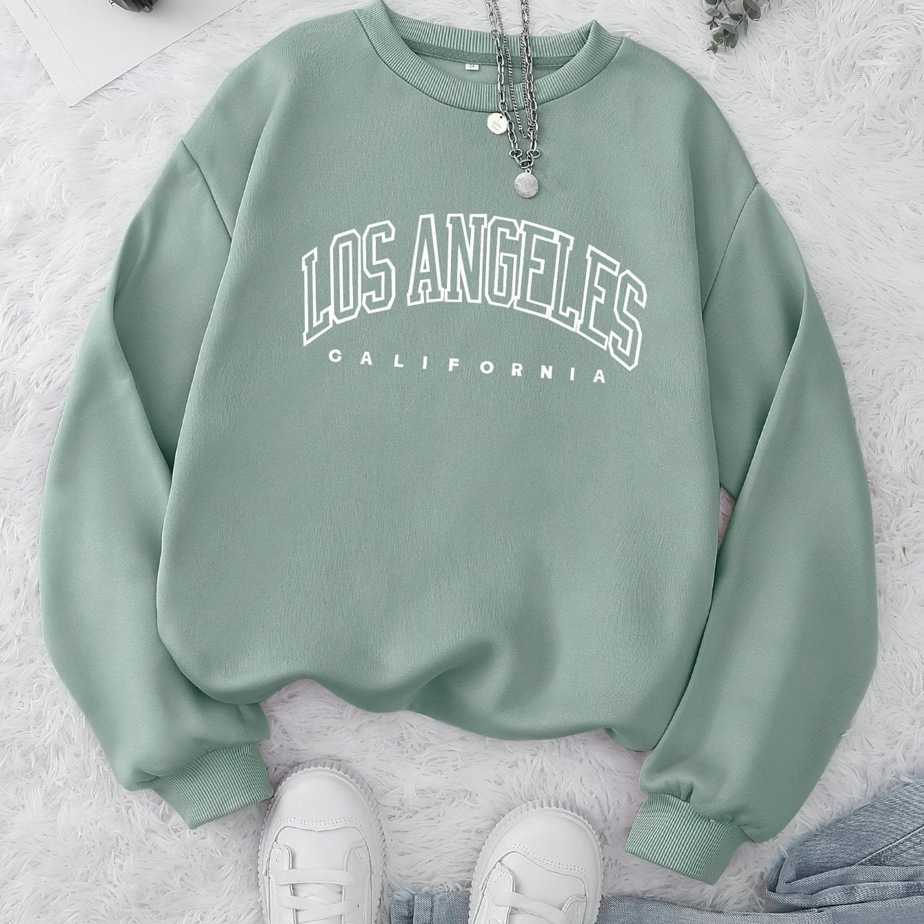 Los Angeles Print Preppy Sweatshirt, Long Sleeve Crew Neck Casual Sweatshirt For Winter & Fall, Women's Clothing