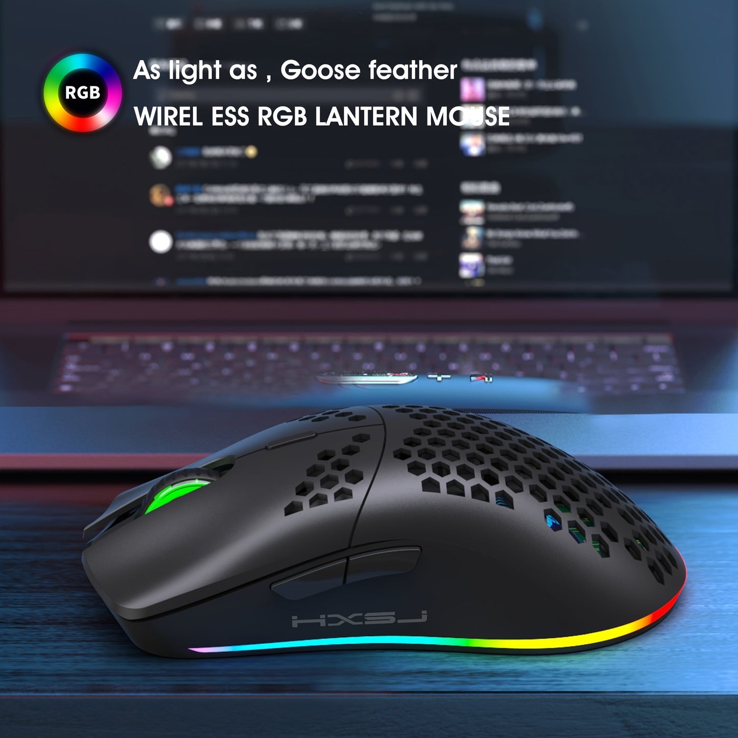 [Wireless Gaming] HXSJ 2.4G Wireless Gaming Mouse | Right-Handed | RGB Lighting, Rechargeable, Honeycomb Design | Gaming | Right-Handed Comfort | White