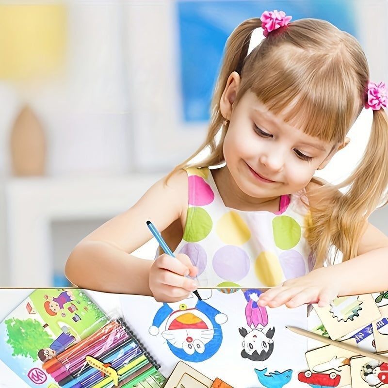 20pcs Wooden Drawing Stencils Kit, Drawing Board Toys Coloring Puzzle Arts Crafts Set, Educational Toys halloween christmas gift